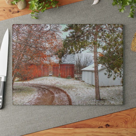 U R There Photography North Lake Pleasant Road Hidden Red Rustic Farmhouse Tempered-Glass Cutting Board