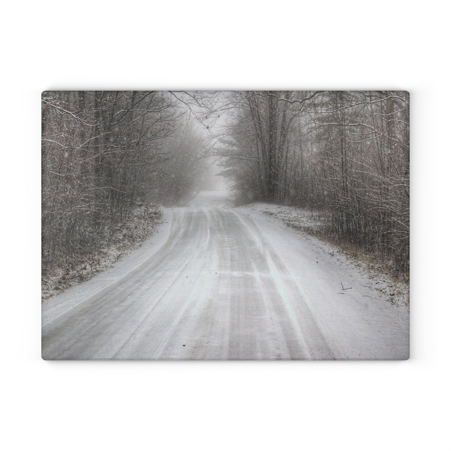U R There Photography Cold Country Roads Rustic Farmhouse Tempered-Glass Cutting Board