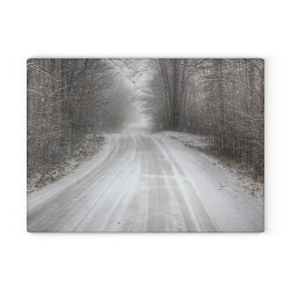 U R There Photography Cold Country Roads Rustic Farmhouse Tempered-Glass Cutting Board