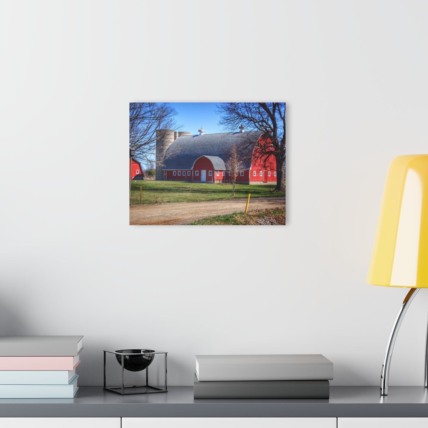 U R There Photography Hough Road Reds and Silo II Rustic Farmhouse Acrylic Wall Print