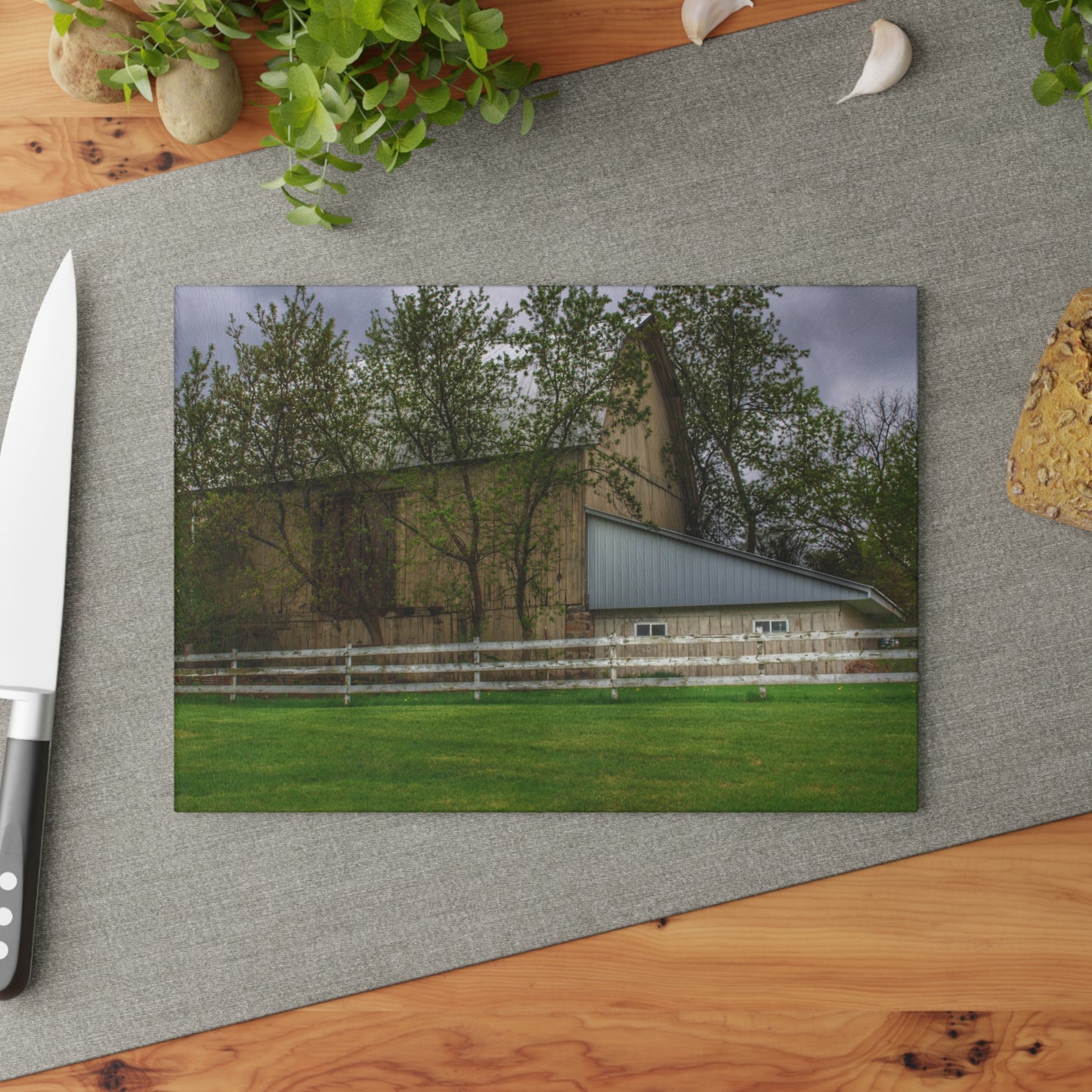 U R There Photography Grange Hall Road Whitewash Grey Rustic Farmhouse Tempered-Glass Cutting Board