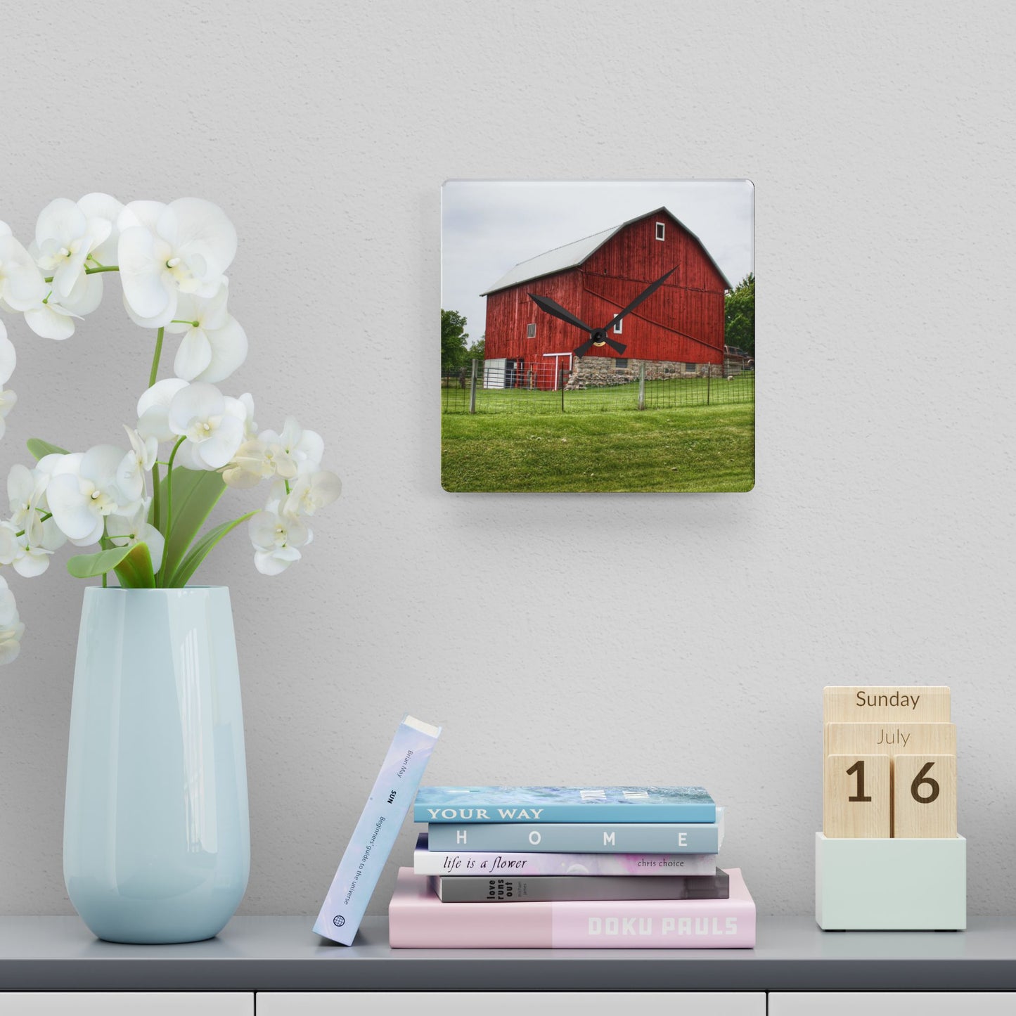 U R There Photography Elba Road Red II Rustic Farmhouse Acrylic Analog Wall Clock