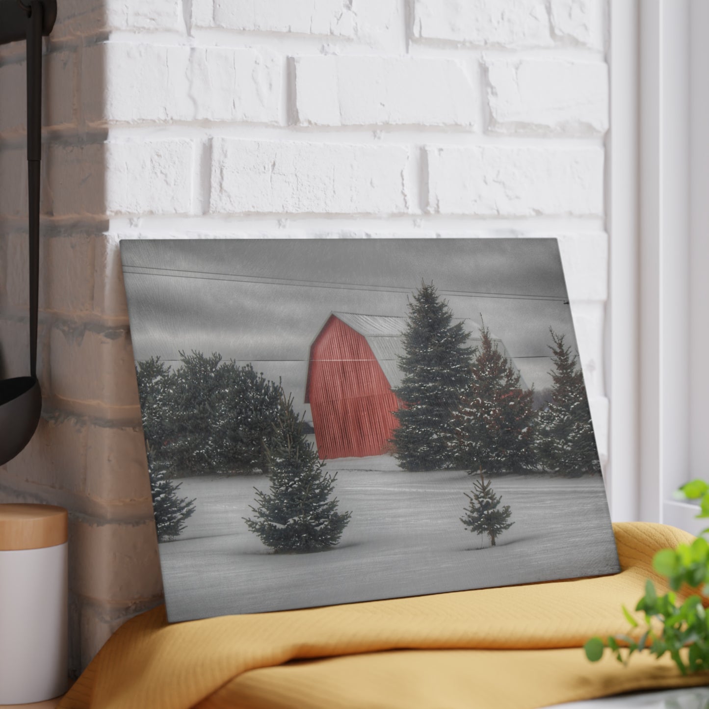 U R There Photography Vernor Road Red II Rustic Farmhouse Tempered-Glass Cutting Board