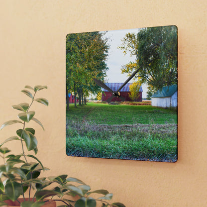 U R There Photography Wilcox Road Reds Rustic Farmhouse Acrylic Analog Wall Clock