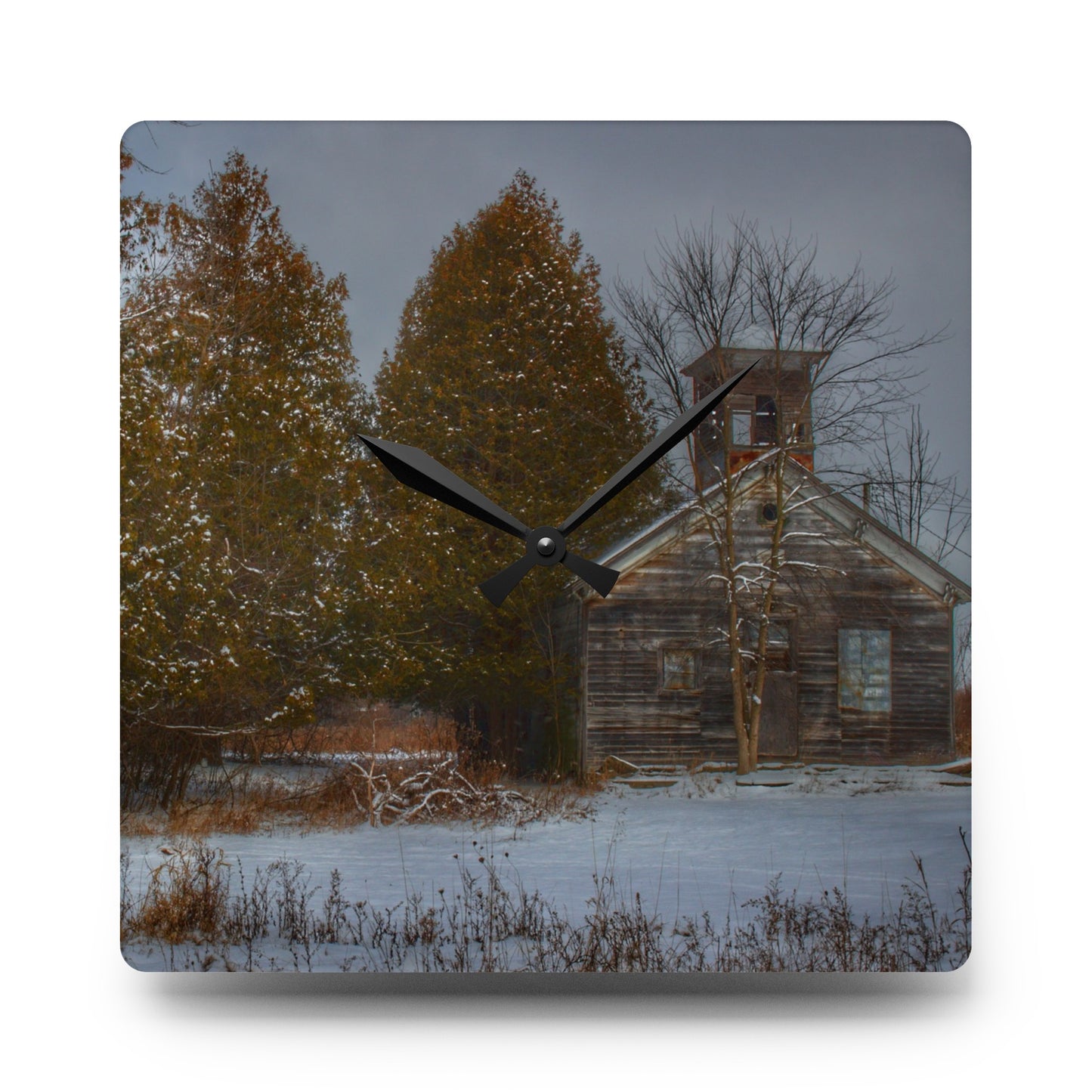 Rustic Farmhouse Wall Clock featuring Vermilya Schoolhouse I