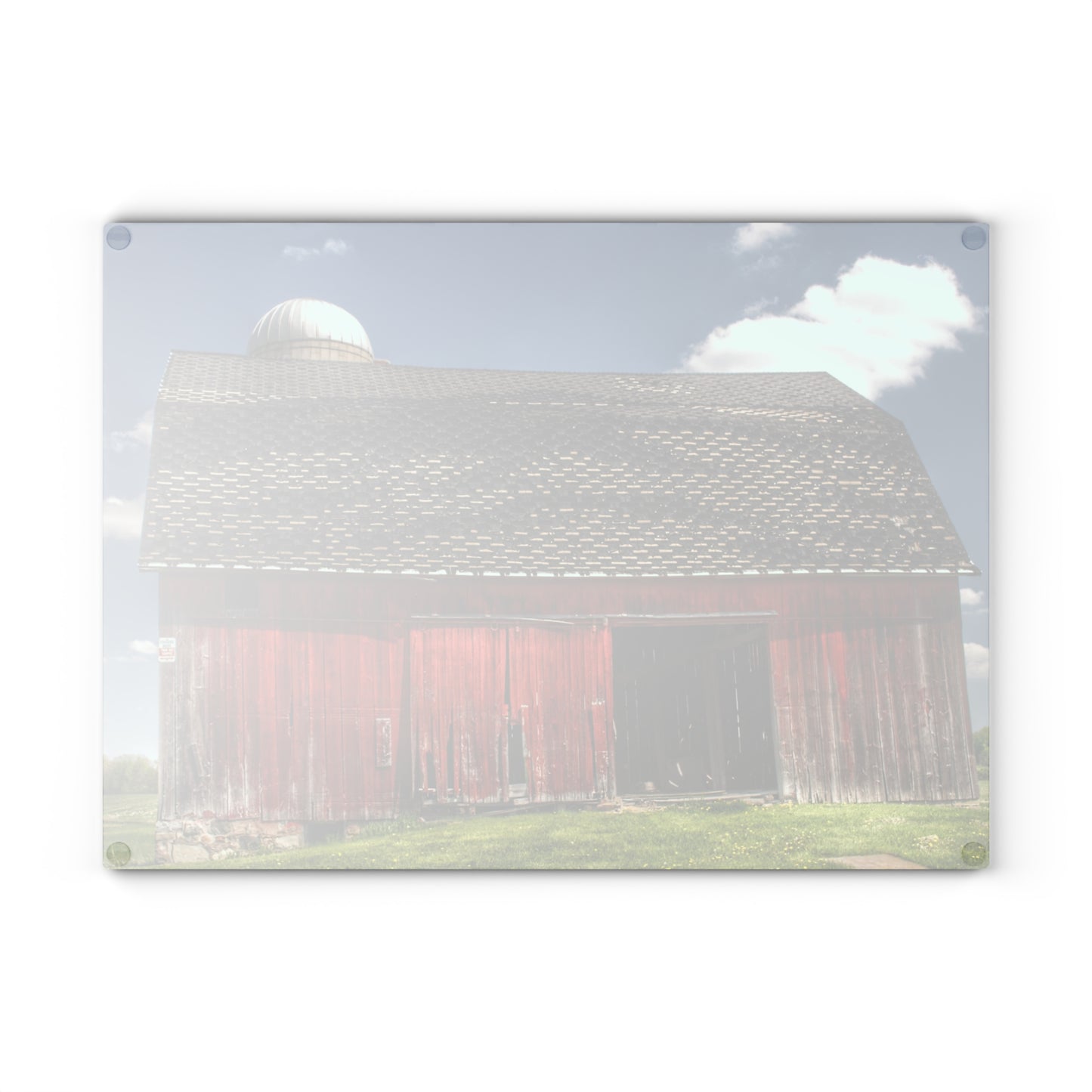 U R There Photography Hollenbeck Road Red III Rustic Farmhouse Tempered-Glass Cutting Board