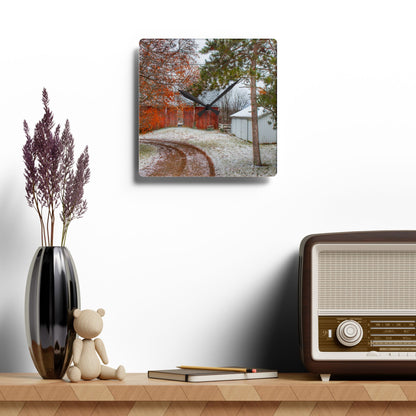 U R There Photography North Lake Pleasant Road Hidden Red Rustic Farmhouse Acrylic Analog Wall Clock