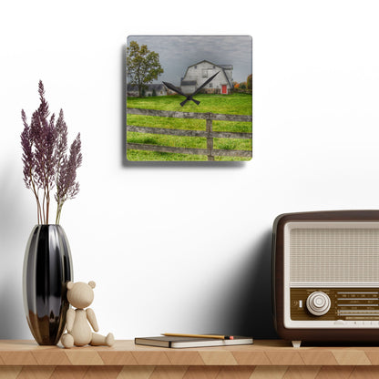 U R There Photography Hill Road Hillside White Rustic Farmhouse Acrylic Analog Wall Clock