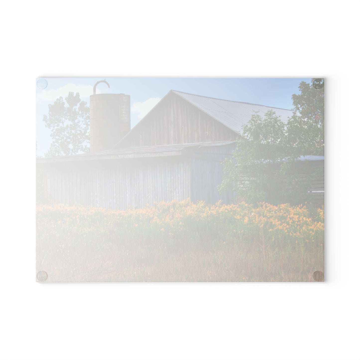 U R There Photography Church Road Grey II Rustic Farmhouse Tempered-Glass Cutting Board