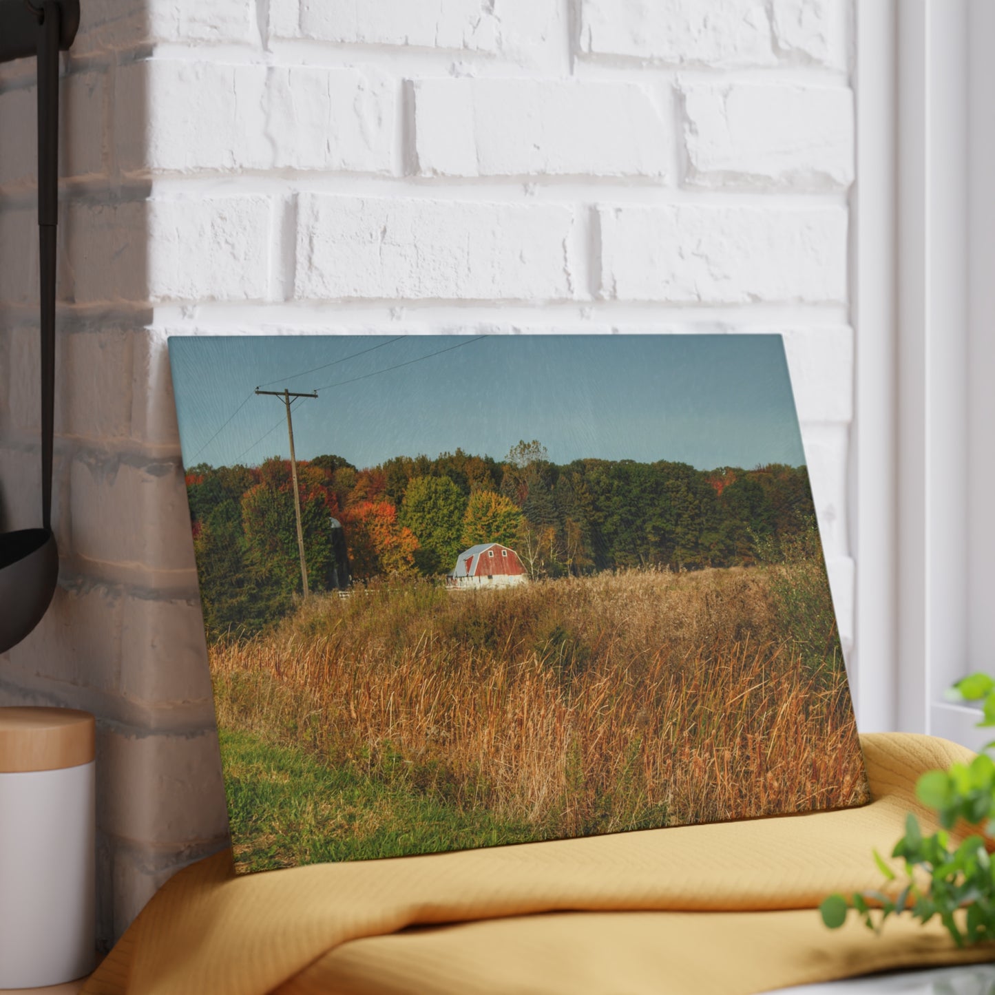 U R There Photography Murphy Lake Road Hidden Red Rustic Farmhouse Tempered-Glass Cutting Board