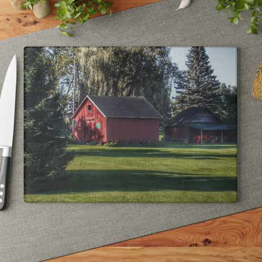 U R There Photography Rochester Road Mini-Reds Rustic Farmhouse Tempered-Glass Cutting Board