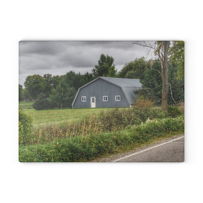 U R There Photography Hinson Road Grey Quonset Rustic Farmhouse Tempered-Glass Cutting Board