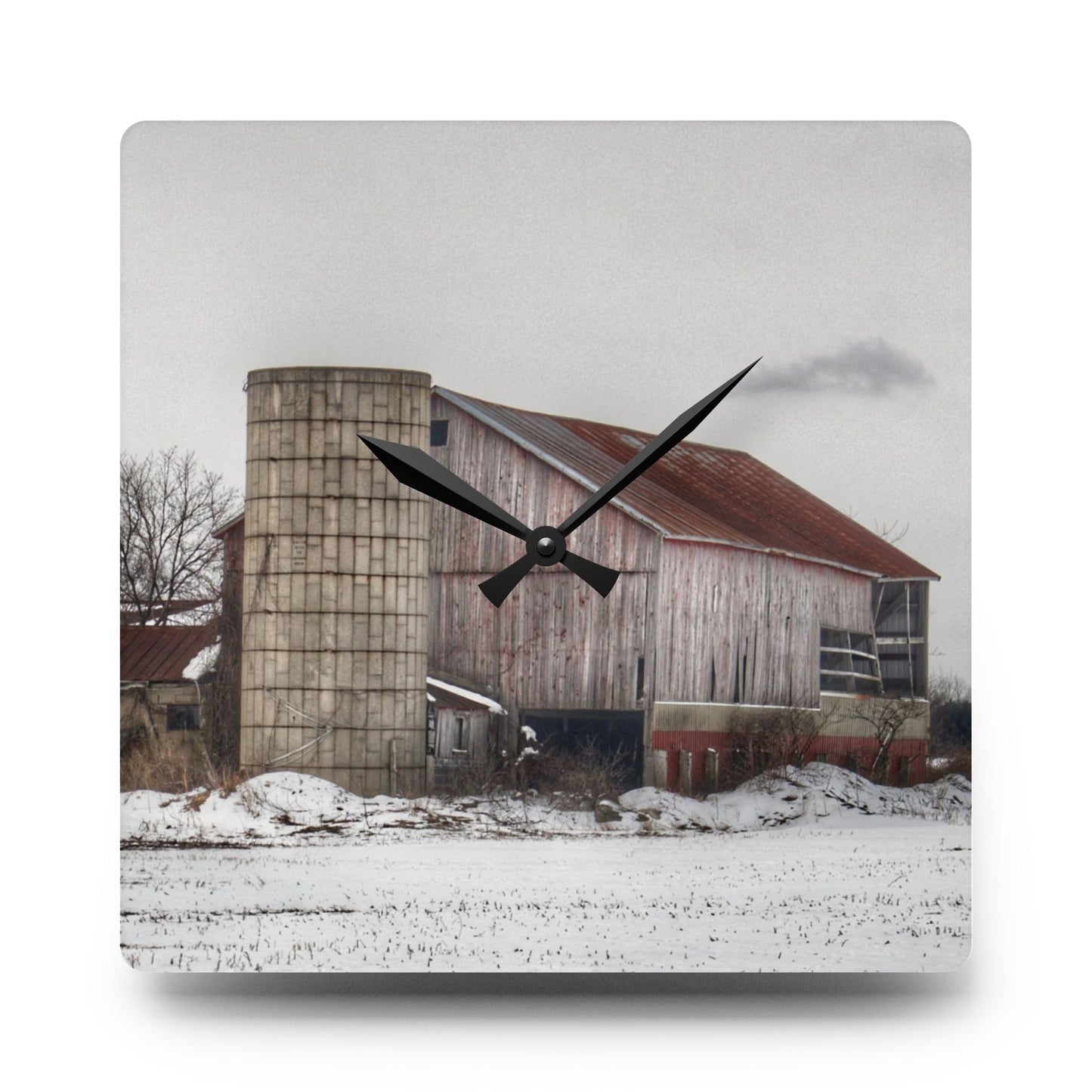 U R There Photography Babcock Road Grey Rustic Farmhouse Acrylic Analog Wall Clock