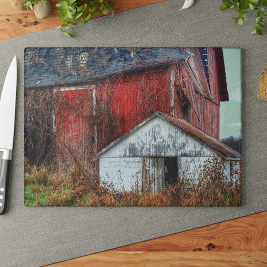 Barn Boutique Rustic Tempered-Glass Cutting Board| German Road Forgotten Red II