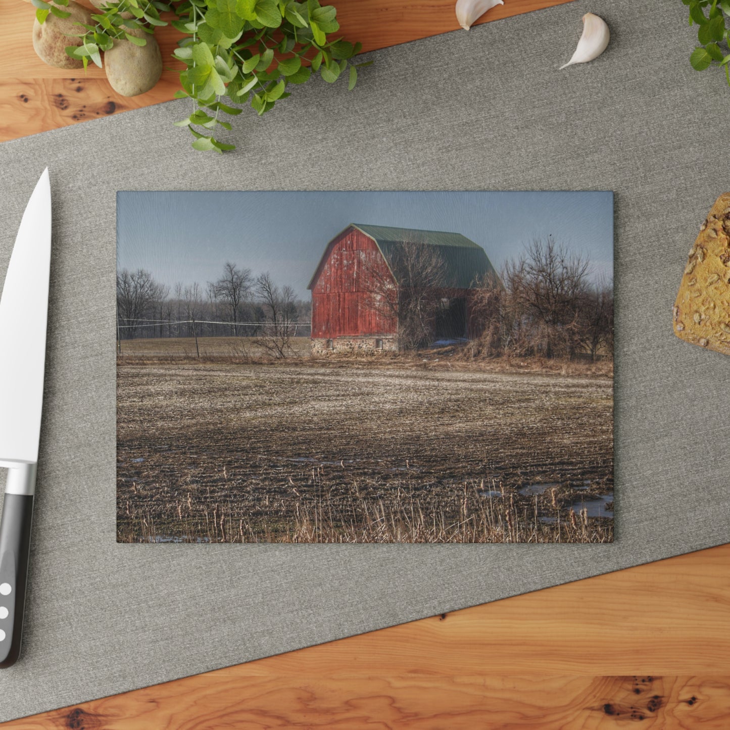 U R There Photography Bowers Road Goodland Red Rustic Farmhouse Tempered-Glass Cutting Board