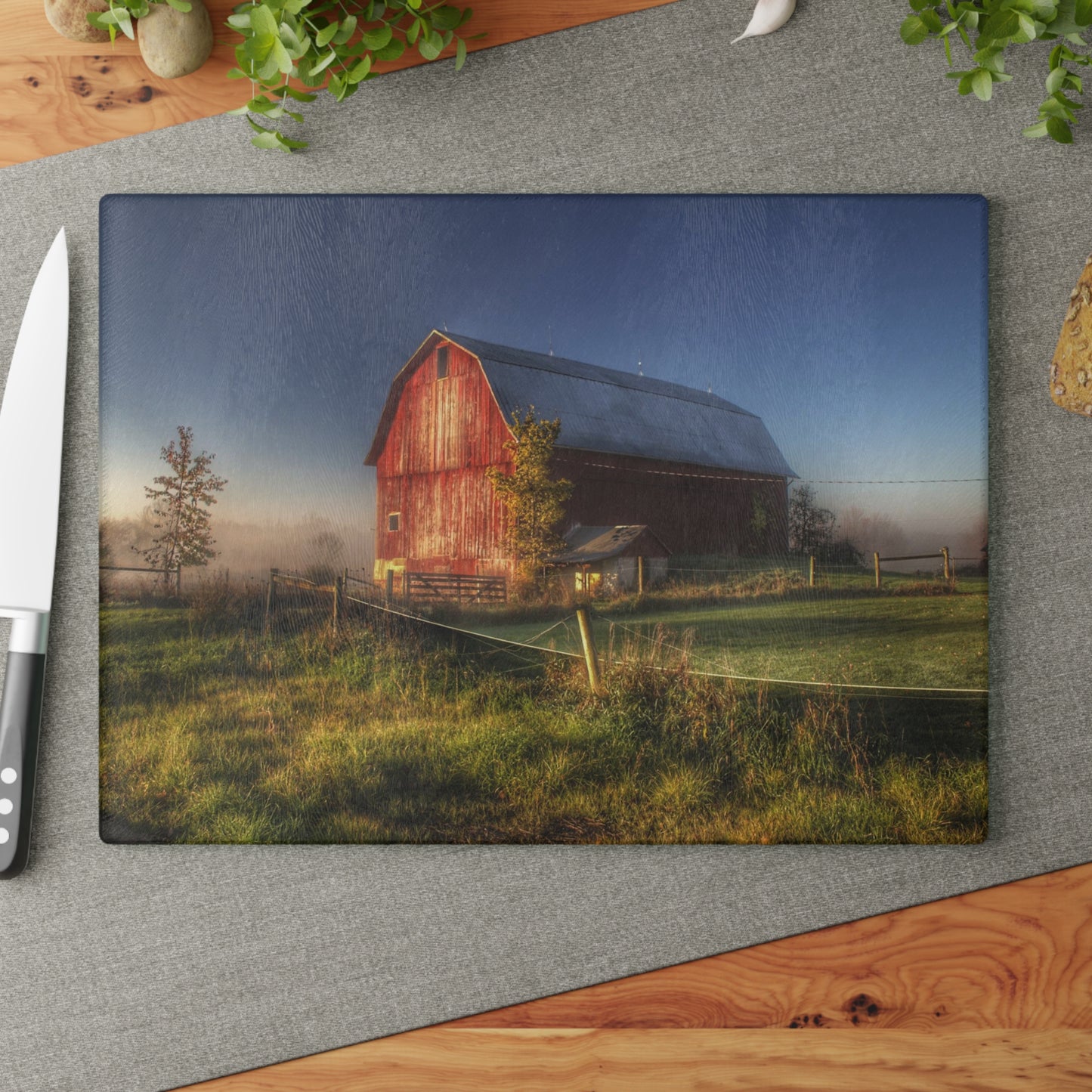 U R There Photography Columbiaville Red I Rustic Farmhouse Tempered-Glass Cutting Board