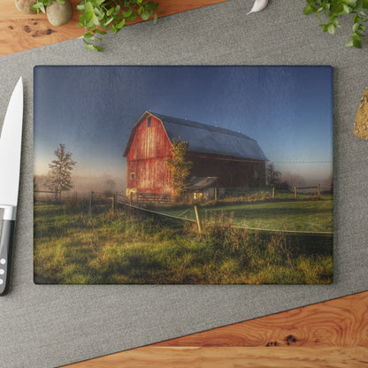 U R There Photography Columbiaville Red I Rustic Farmhouse Tempered-Glass Cutting Board