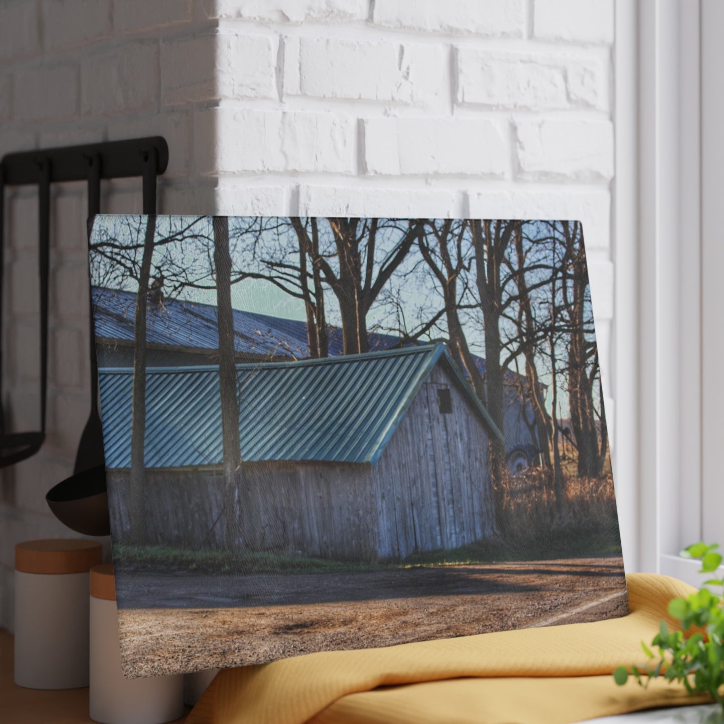 U R There Photography Baldwin Roadside Shack Rustic Farmhouse Tempered-Glass Cutting Board