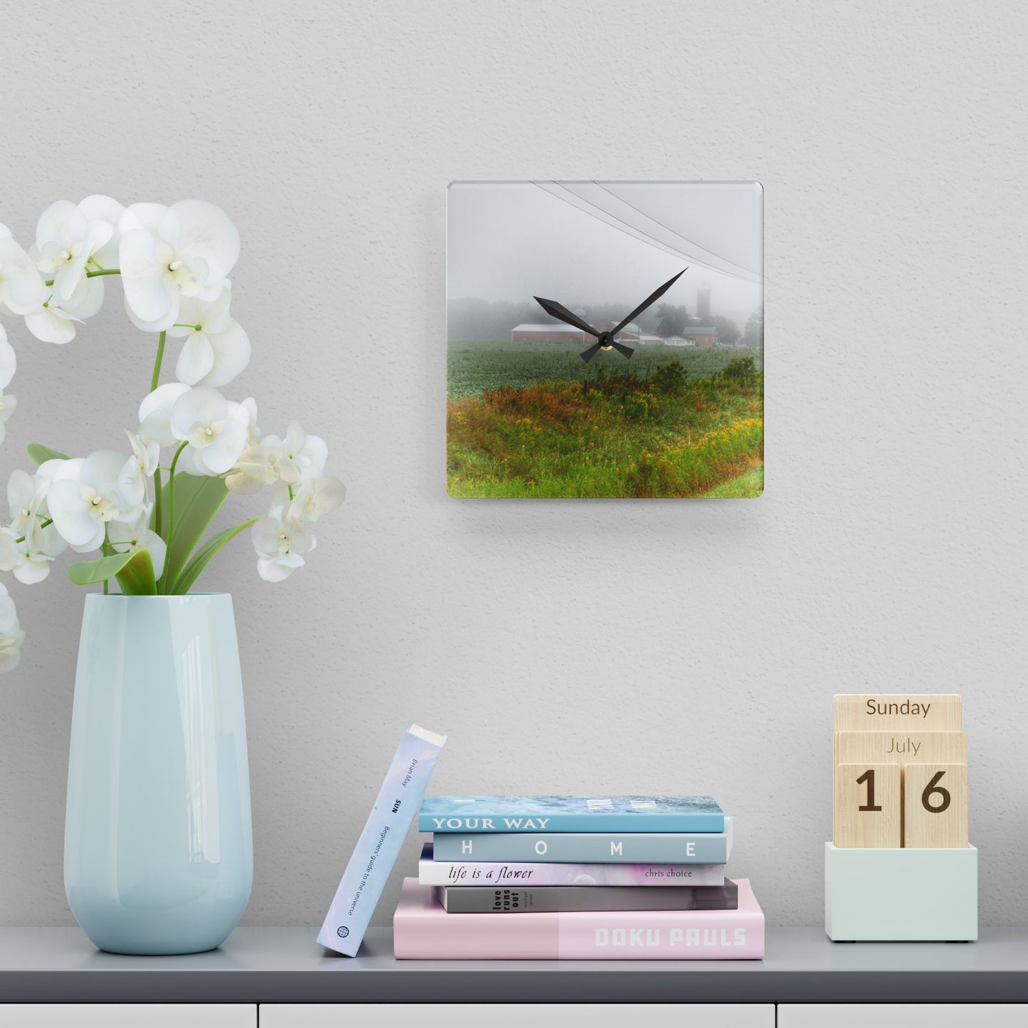 U R There Photography Beyond the Fog Rustic Farmhouse Acrylic Analog Wall Clock
