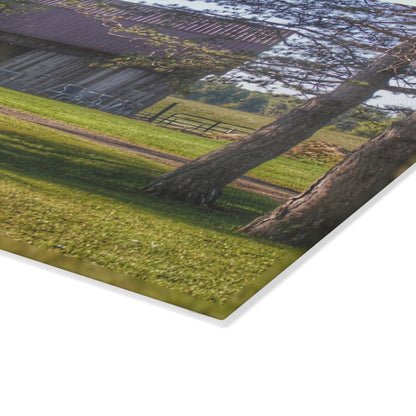 U R There Photography Newark Road Tilted Grey II Rustic Farmhouse Tempered-Glass Cutting Board