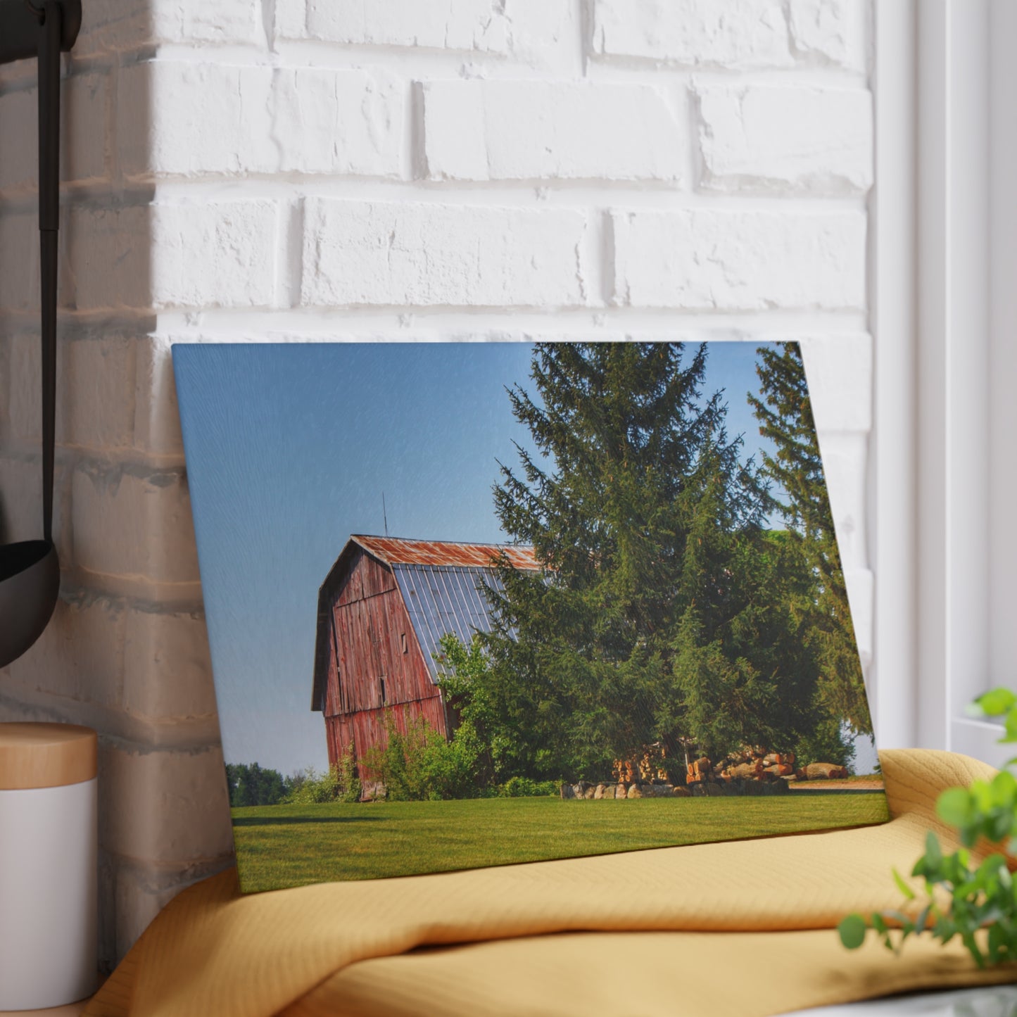 U R There Photography Mushroom Road Hidden Red Rustic Farmhouse Tempered-Glass Cutting Board