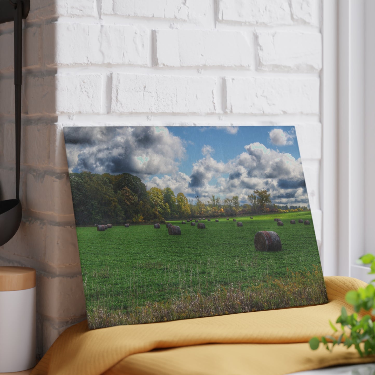 U R There Photography Haybale Heaven 2020 Rustic Farmhouse Tempered-Glass Cutting Board