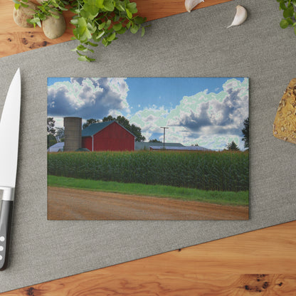 U R There Photography East Brown Road Red Rustic Farmhouse Tempered-Glass Cutting Board