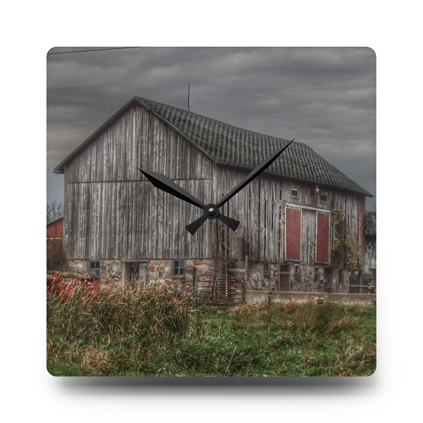 U R There Photography Swaffer Road Grey Rustic Farmhouse Acrylic Analog Wall Clock