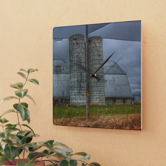 U R There Photography Daley Road Grey II Rustic Farmhouse Acrylic Analog Wall Clock