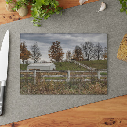 U R There Photography Millville Road Horses on the Hill Rustic Farmhouse Tempered-Glass Cutting Board