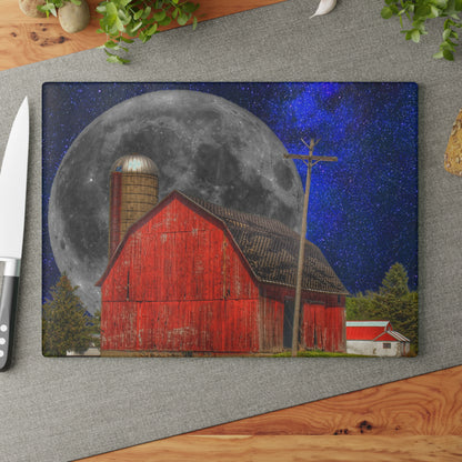 U R There Photography Moon over Hollenbeck Rustic Farmhouse Tempered-Glass Cutting Board