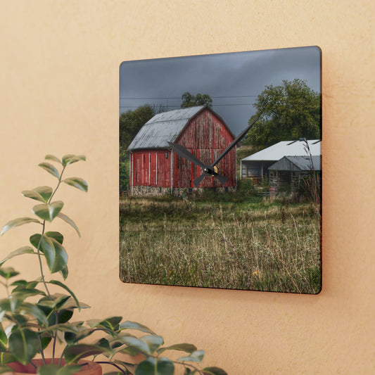 U R There Photography North Lake Road Red II Rustic Farmhouse Acrylic Analog Wall Clock