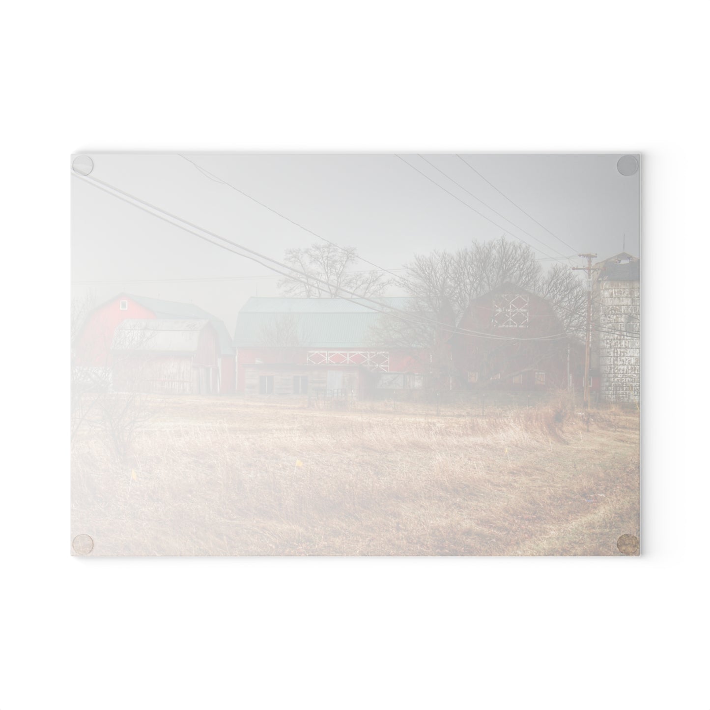 U R There Photography Mound Road Reds and Silo Rustic Farmhouse Tempered-Glass Cutting Board