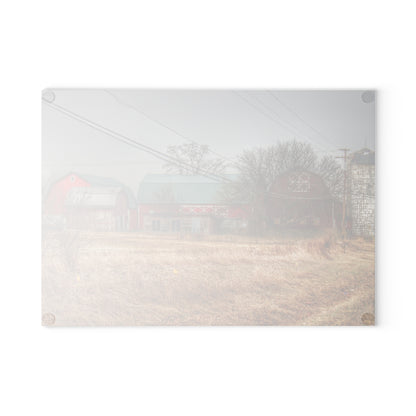 U R There Photography Mound Road Reds and Silo Rustic Farmhouse Tempered-Glass Cutting Board