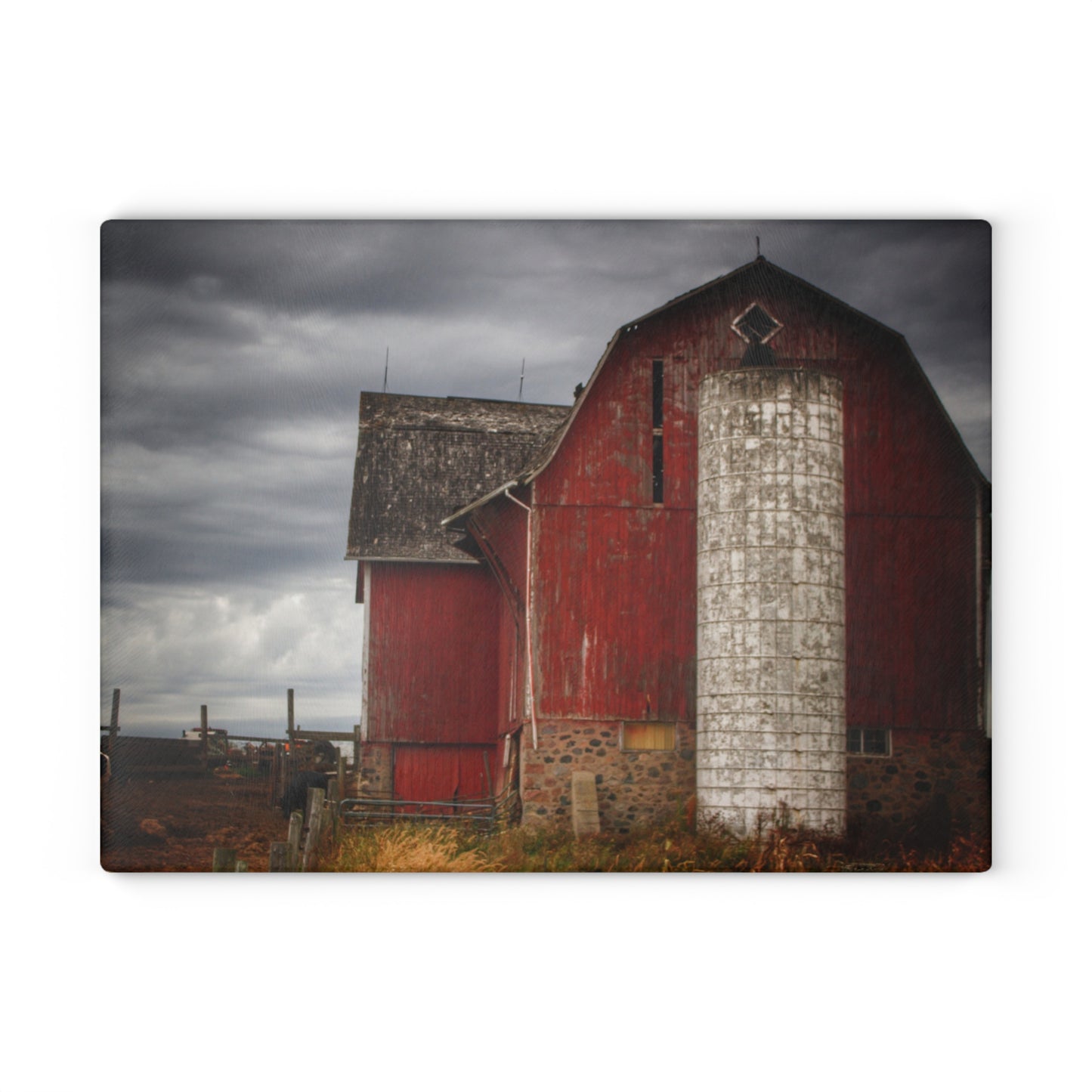 U R There Photography Hurd Corners Red III Rustic Farmhouse Tempered-Glass Cutting Board