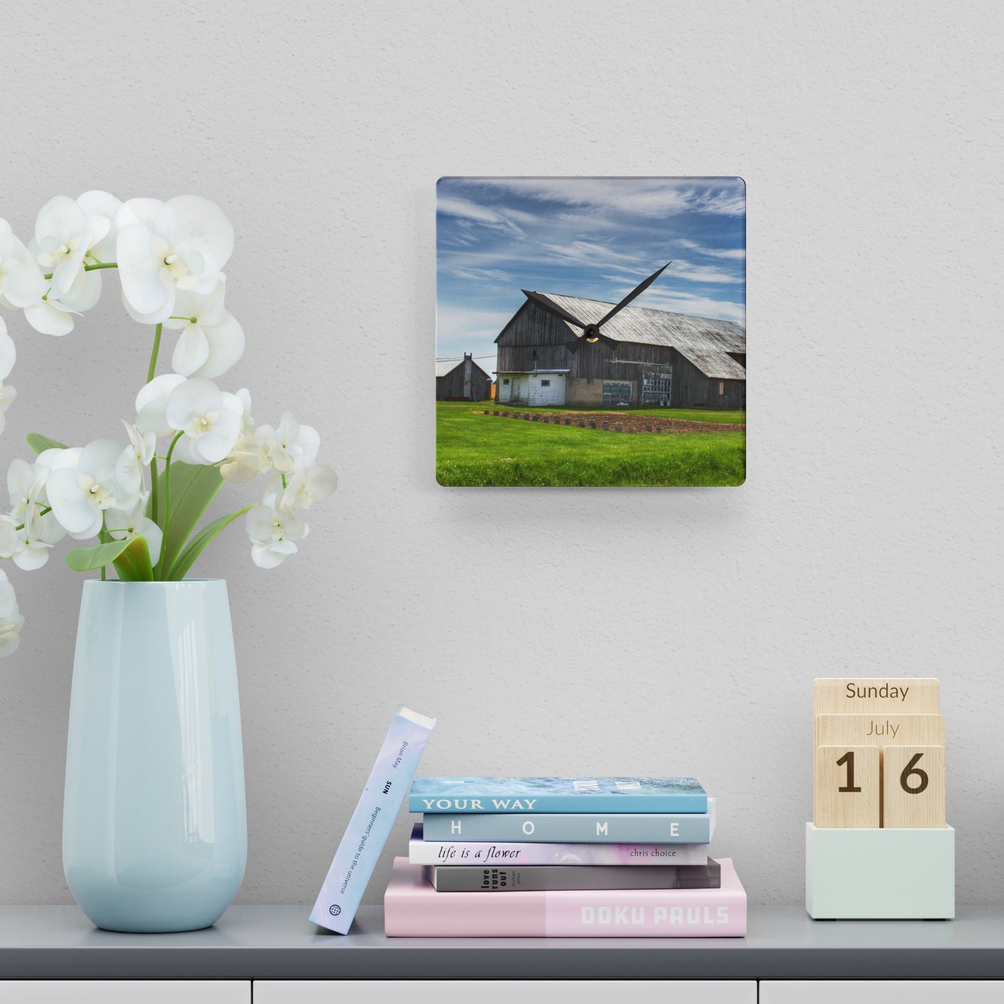 U R There Photography Bay Port Road Greys Rustic Farmhouse Acrylic Analog Wall Clock