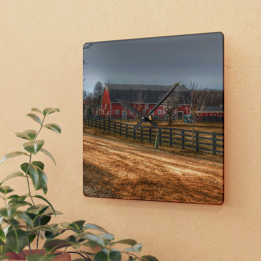 U R There Photography Barber Road Farm II Rustic Farmhouse Acrylic Analog Wall Clock