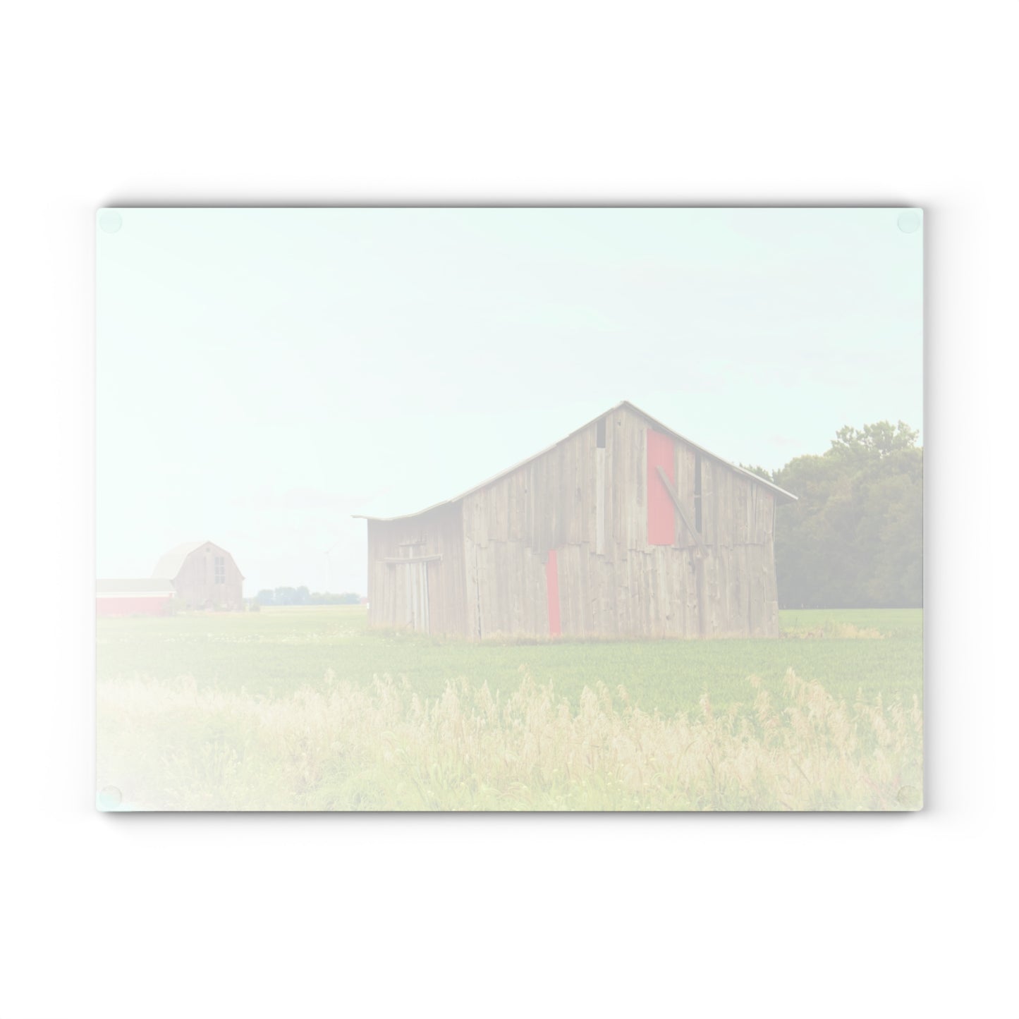 U R There Photography Square Barn with Barn in the Distance Rustic Farmhouse Tempered-Glass Cutting Board