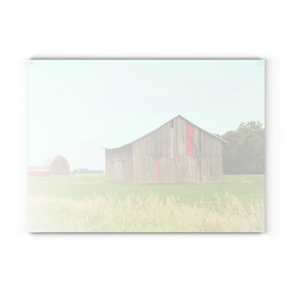 U R There Photography Square Barn with Barn in the Distance Rustic Farmhouse Tempered-Glass Cutting Board