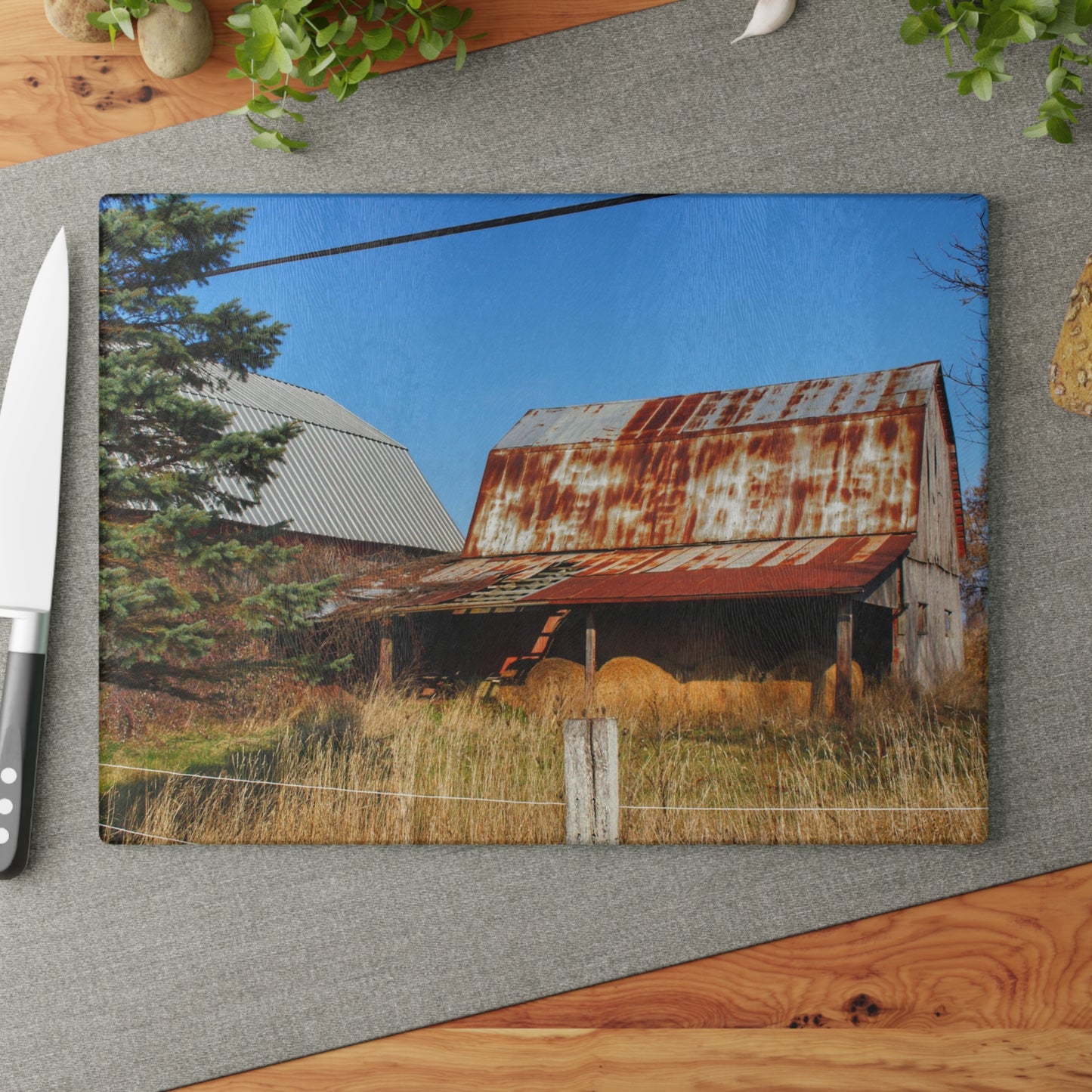 U R There Photography Dodge Road Hay Barn II Rustic Farmhouse Tempered-Glass Cutting Board
