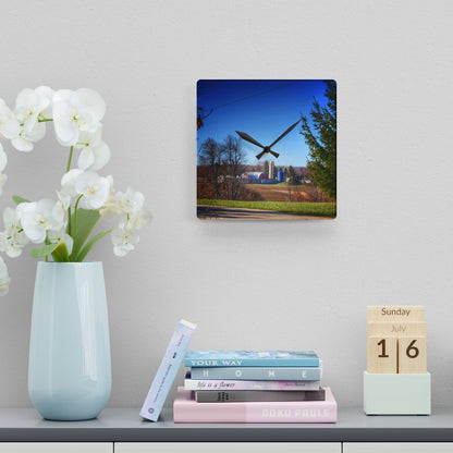 U R There Photography Across the Field on Brocker Road Rustic Farmhouse Acrylic Analog Wall Clock