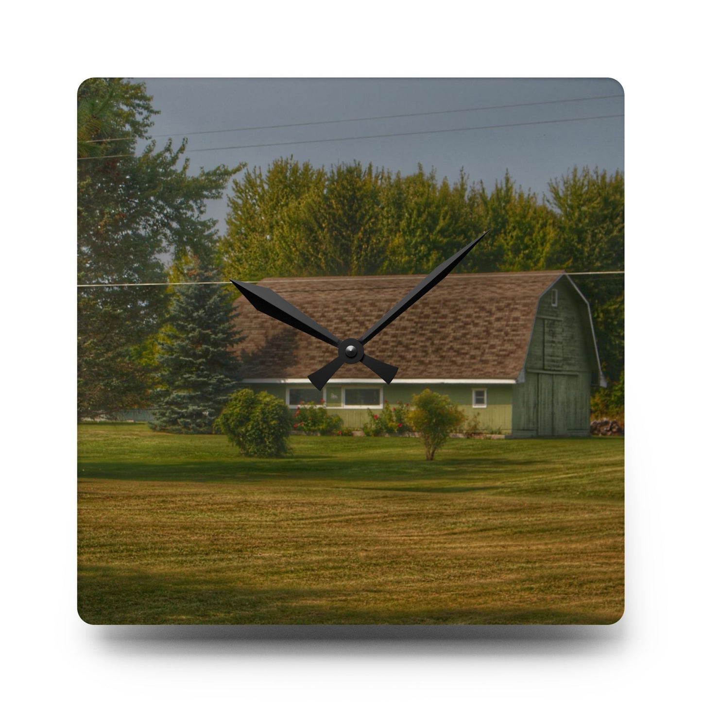U R There Photography Crawford Road Green Rustic Farmhouse Acrylic Analog Wall Clock