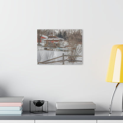 U R There Photography Columbiaville Gazebo in Winter Rustic Farmhouse Acrylic Wall Print
