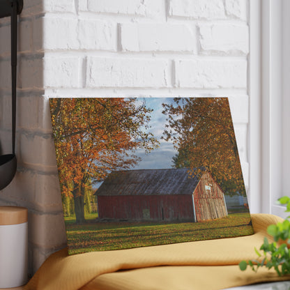 U R There Photography Marlette Road Fall Red Rustic Farmhouse Tempered-Glass Cutting Board