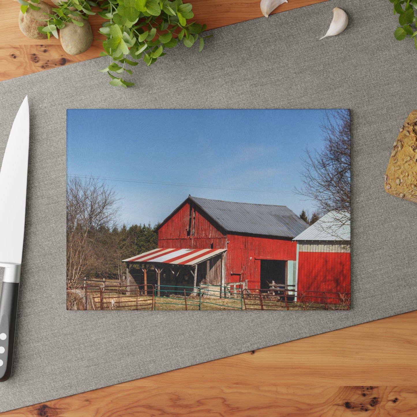 U R There Photography Cass City Carousel Red Rustic Farmhouse Tempered-Glass Cutting Board