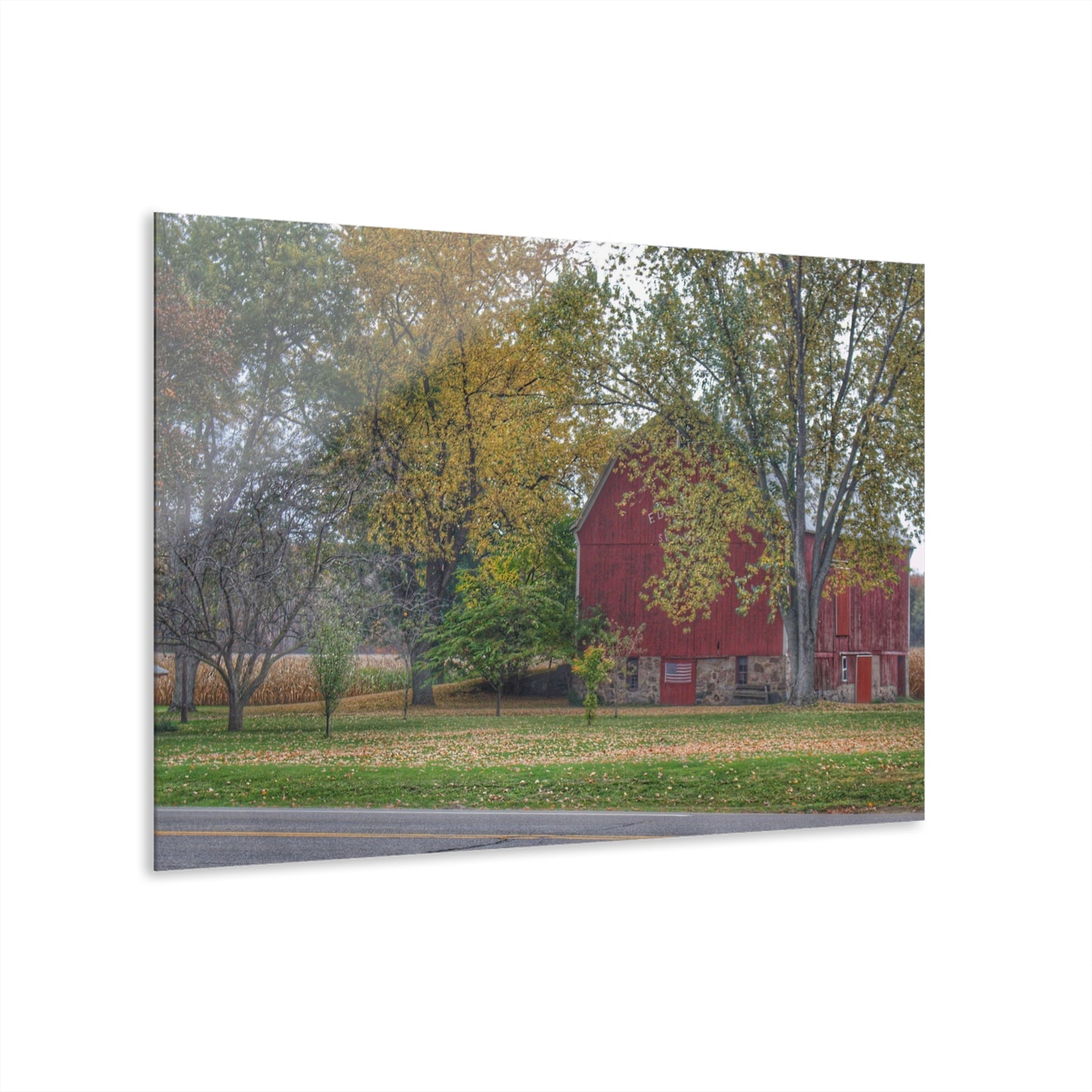 U R There Photography Mayville Lapeer Road Red in the Fall Rustic Farmhouse Acrylic Wall Print