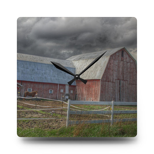 Sandusky Horse Barn Against Fall Skies Rustic Farmhouse Acrylic Analog Wall Clock 10.75'' × 10.75'' (Square)