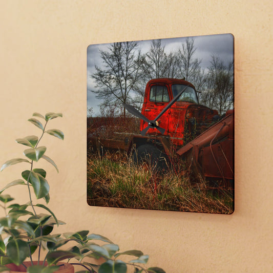 U R There Photography North Gates Road Rusted Red Rustic Farmhouse Acrylic Analog Wall Clock