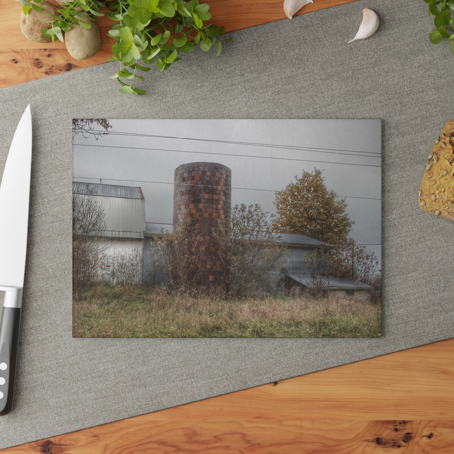 U R There Photography Bordman Road Grey Rustic Farmhouse Tempered-Glass Cutting Board