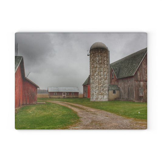 U R There Photography Roedel Roadside Reds II Rustic Farmhouse Tempered-Glass Cutting Board